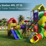 Large 3 tower playground systems Kenya — Polyplay triple tower play station for parks and schools